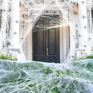 1400 sqft Halloween Spider Web Decorations with 150 Extra Fake Spiders